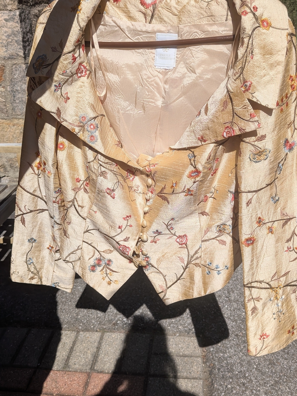 Paule Vasseur, Silk Blend Embroidered Cream Floral Button-Front Women’s Top
